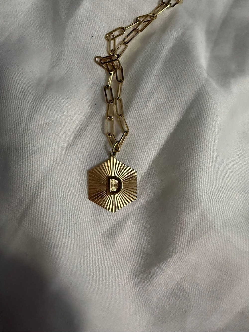 14K Solid Gold Initial 'D' Hexagon Pendant